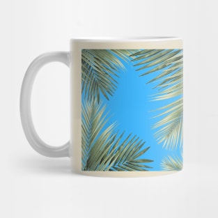 Nature Jungle Minimal Vibrant Modern Boho Illustration, Tropical Botanical Palm Leaves Blue Sky Mug